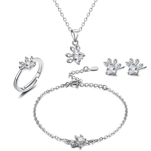 Rose Gold Paw Jewelry Set – 4 Pieces with Zirconia Heart (Ring, Necklace, Earrings, Bracelet) - emmy-rae-jewels.com