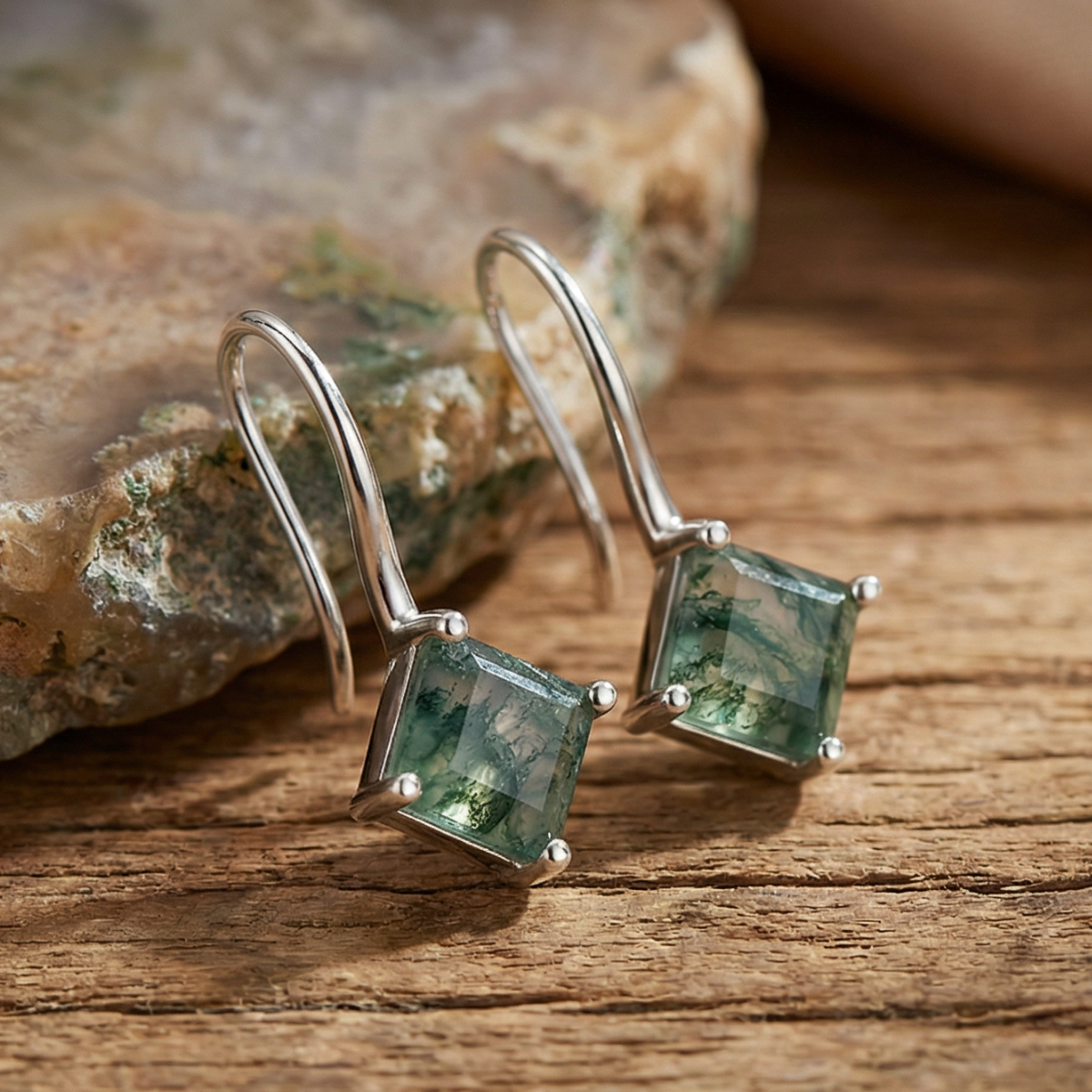 Moss Agate Cubic Earrings