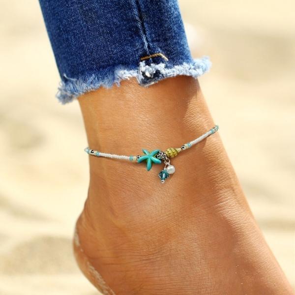 Star and Shell Anklet Bracelet with Natural Stones - emmy-rae-jewels.com