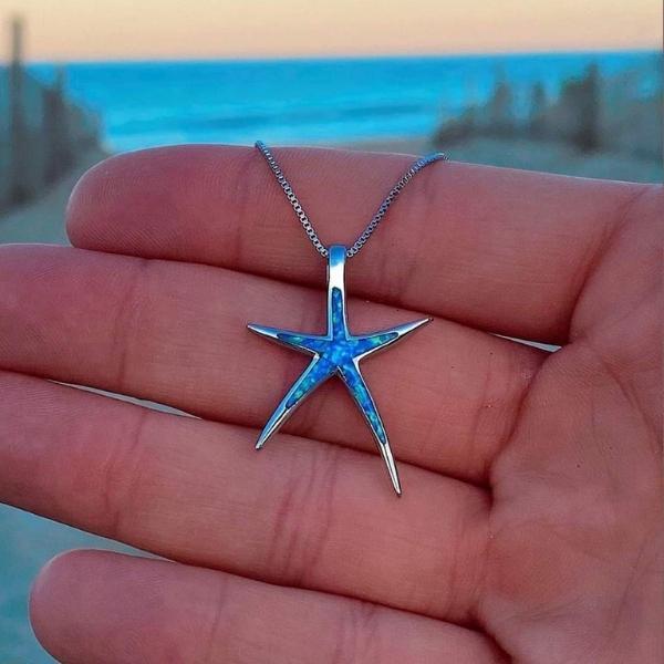 Blue Opal and Silver Starfish Necklace - emmy-rae-jewels.com