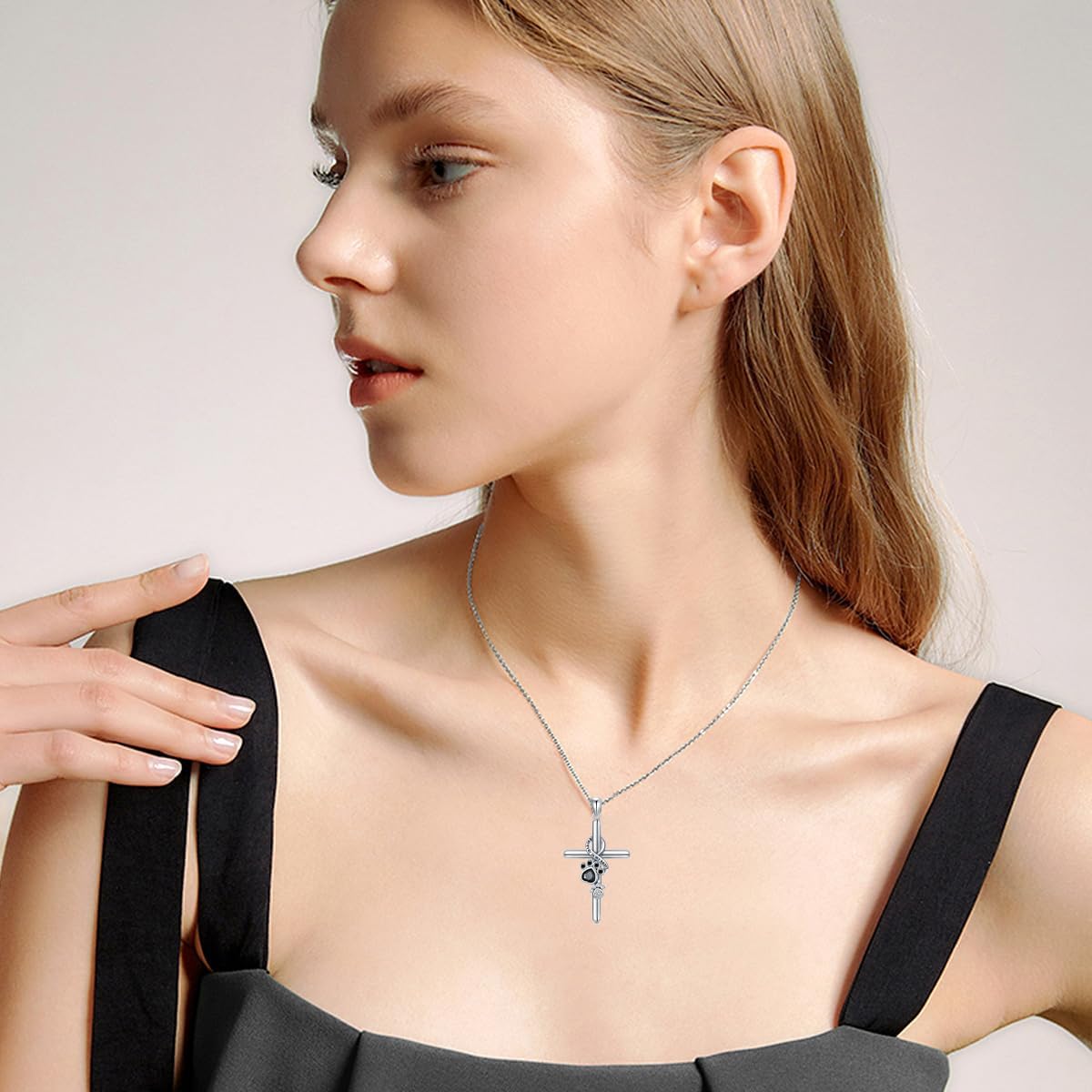 925 Sterling Silver Paw & Cross Necklace - emmy-rae-jewels.com