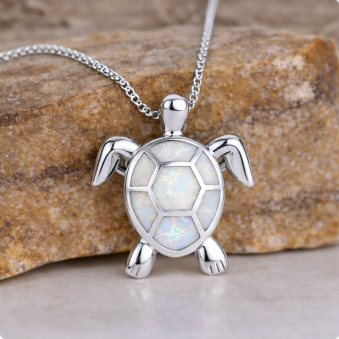 Vintage Fire Opal Turtle Pendant Necklace