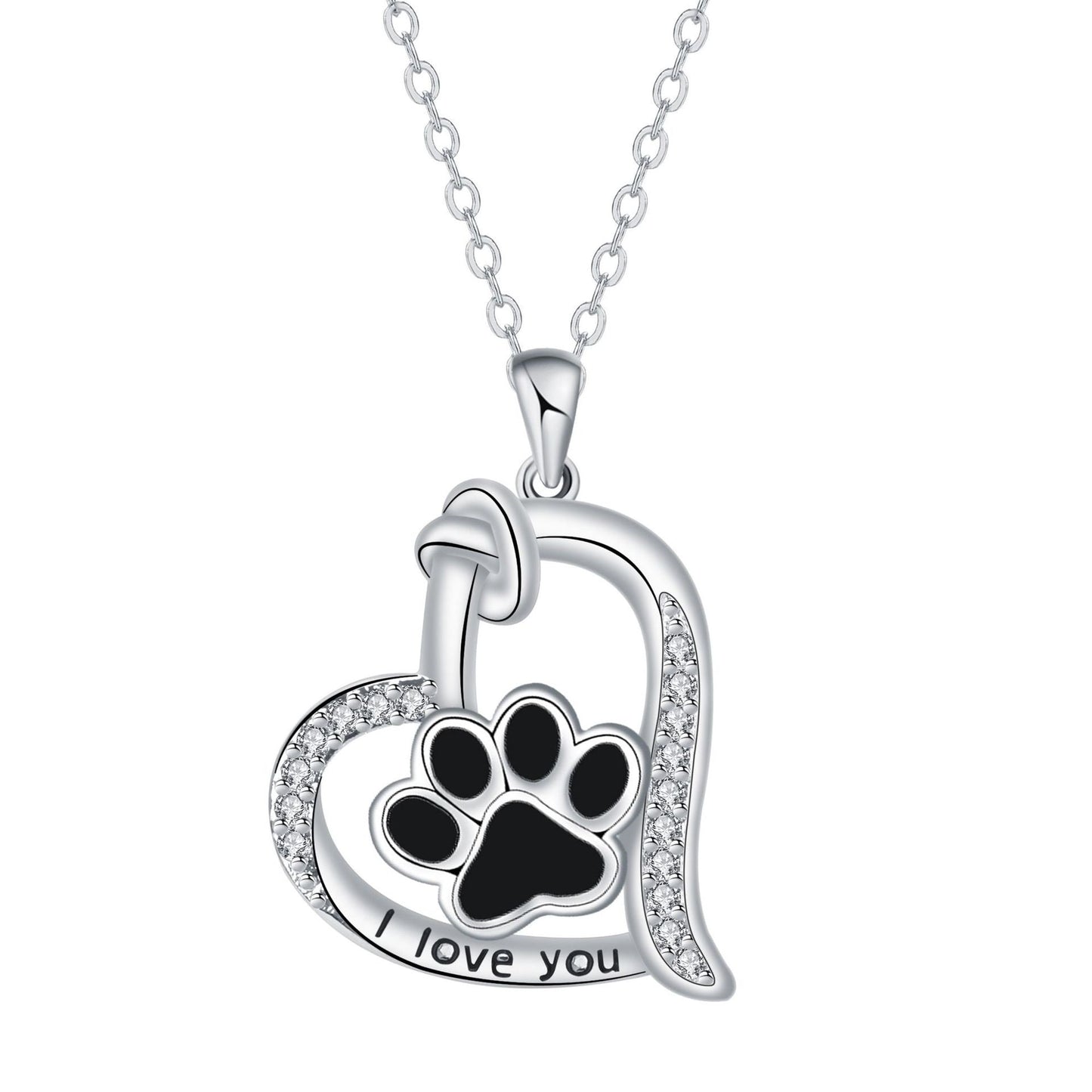 Heart-shaped Dog Paw Print Necklace with Zirconia - emmy-rae-jewels.com
