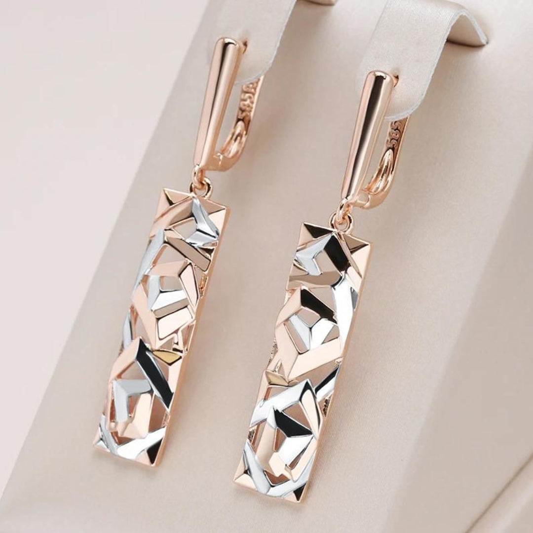 Elegant Rectangular Gold and Silver Earrings - emmy-rae-jewels.com