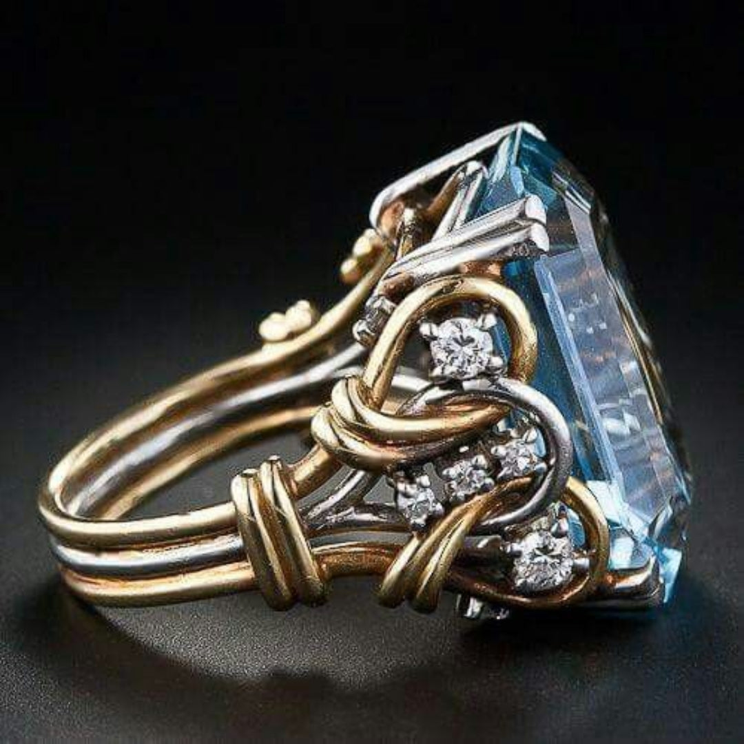 Vintage Blue Zirconia Layered Gold Ring - emmy-rae-jewels.com