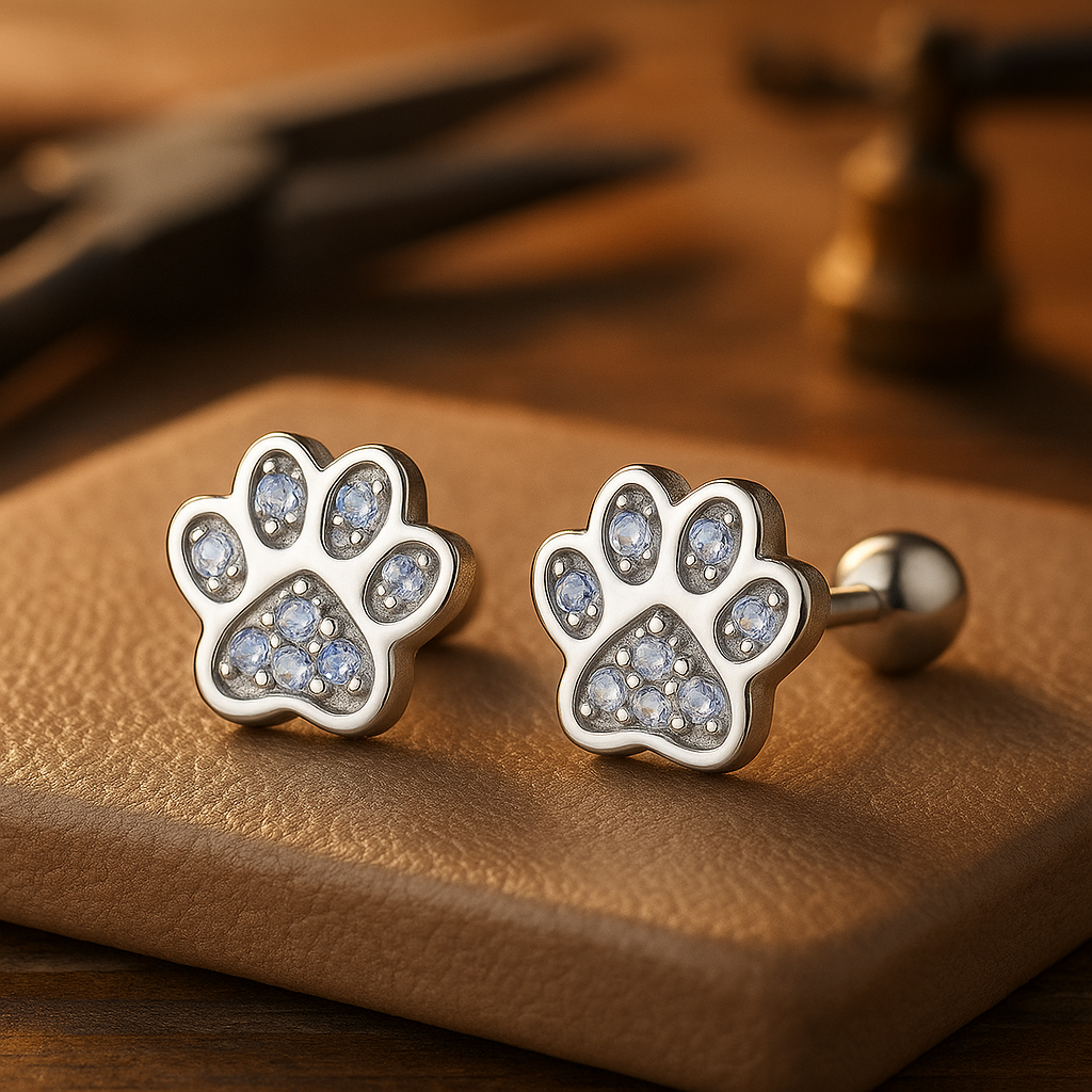 Sterling Silver Paw Print Stud Earrings – Crystal Accent - emmy-rae-jewels.com
