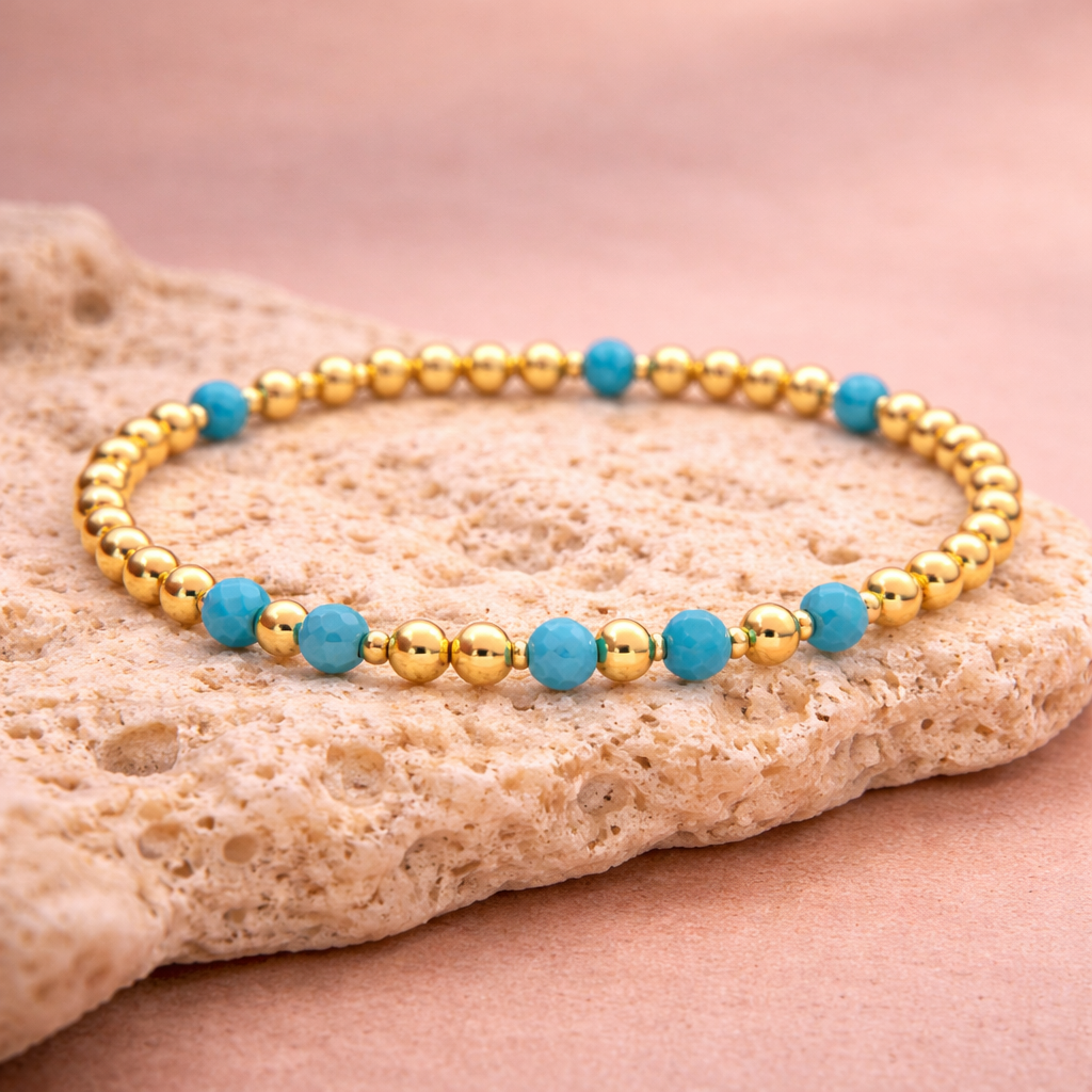 Vintage Turquoise Beaded Cross Charm Bracelet