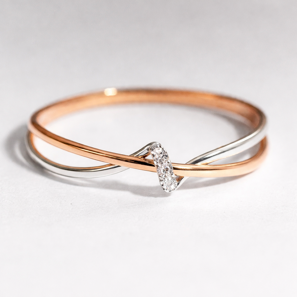 Rose Gold Silver Criss-Cross Ring
