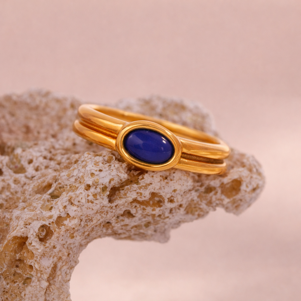 Gold Stacking Rings with Pearl, Lapis, Turquoise
