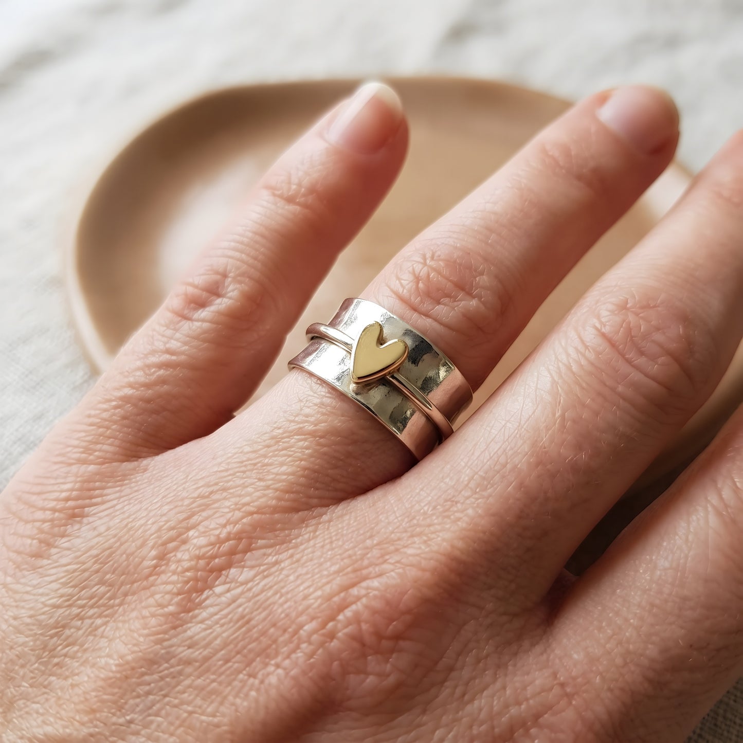 Mely - Golden Heart Silver Ring