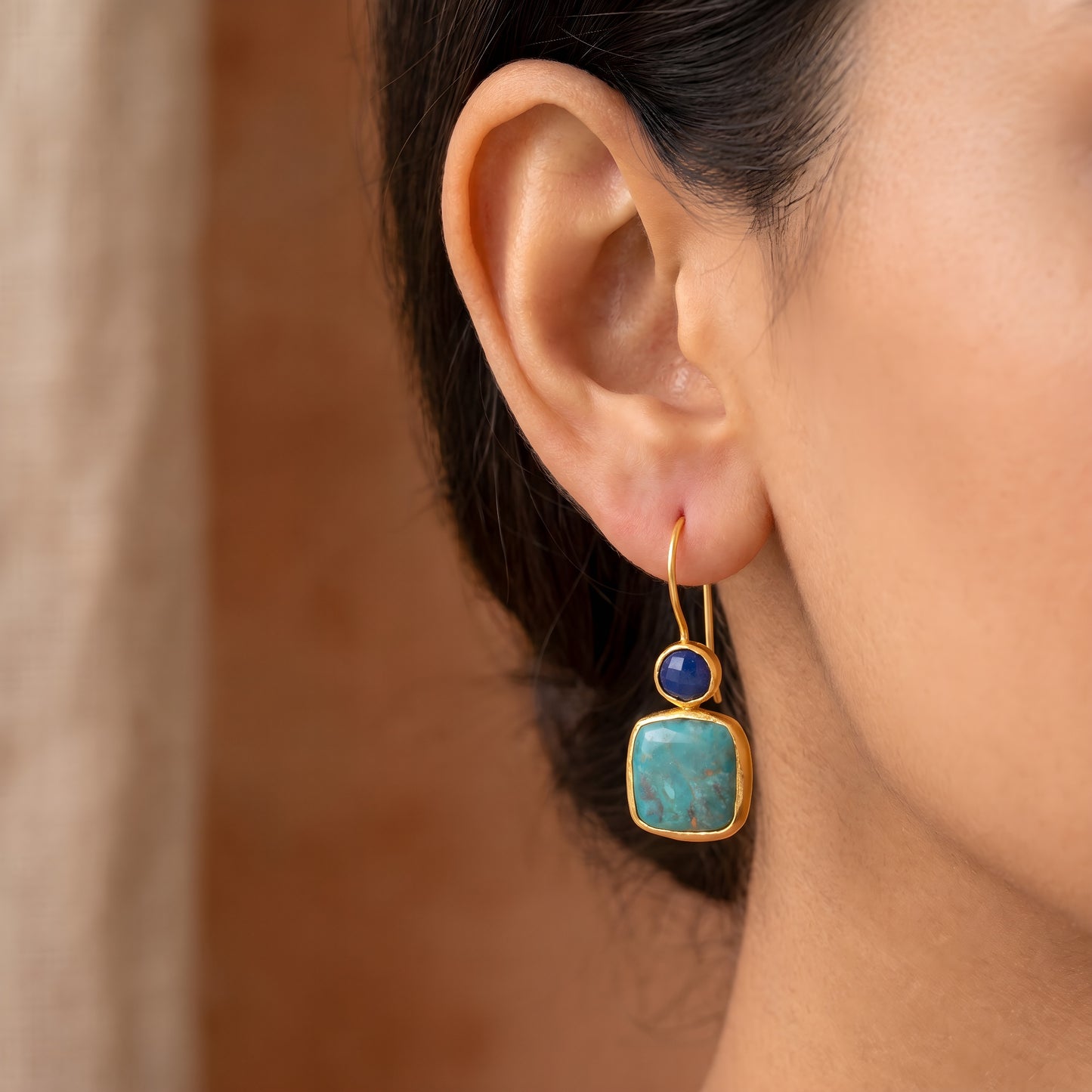 Fashionable Square Inlaid Turquoise Earrings