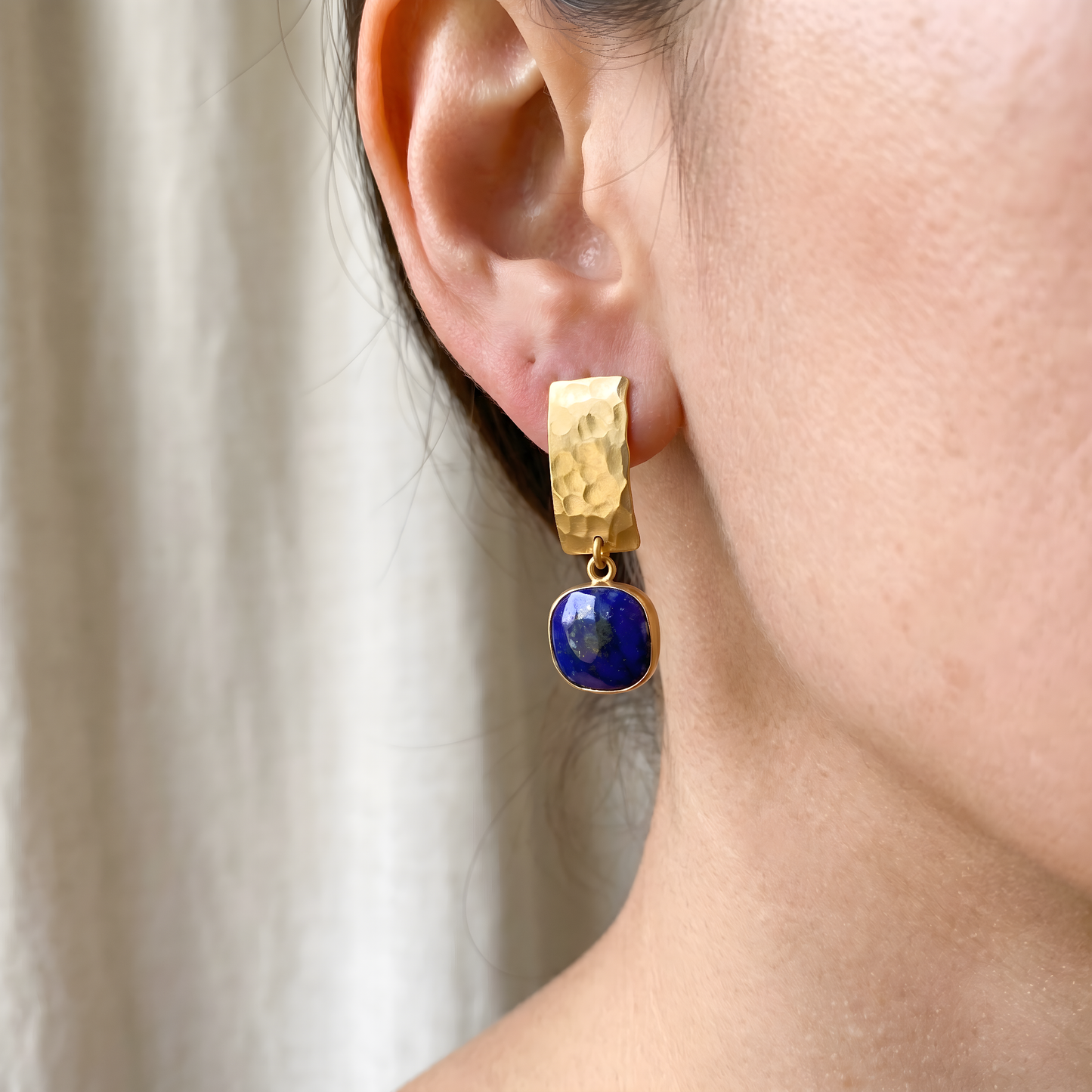 Boho Lapis Lazuli Square Shape Drop Earrings