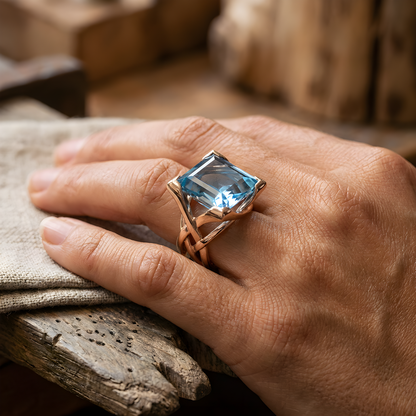 Vintage Gold Blue Zirconia Ring