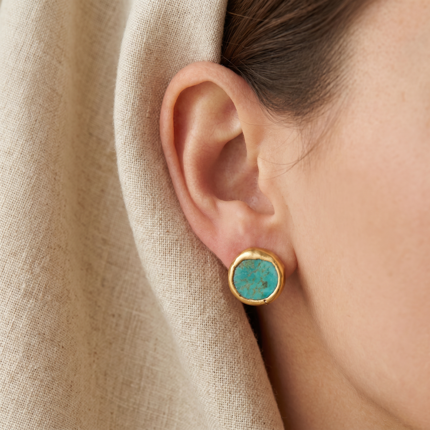 Gold Earrings with Turquoise Stone
