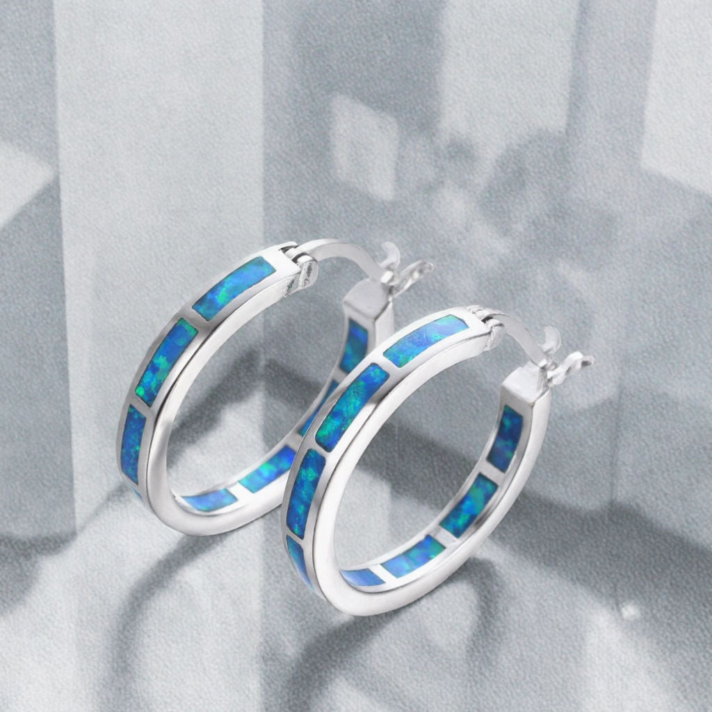 Chic Blue Fire Opal Circle Hoop Earrings