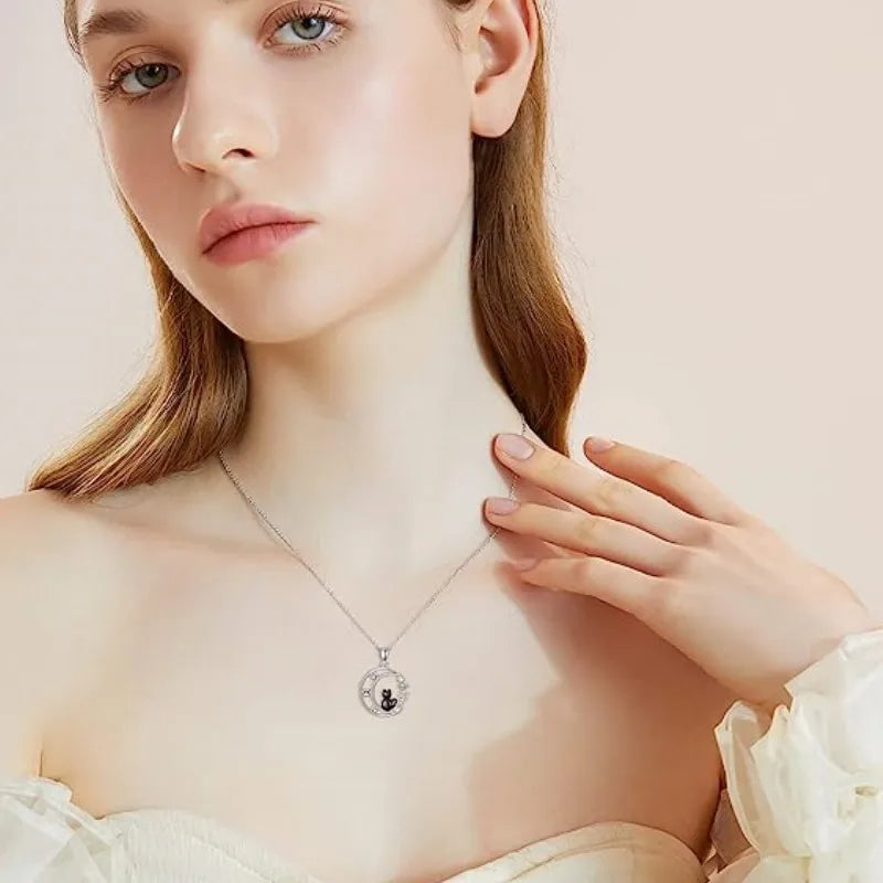 Black Cat Moon Crystal Pendant Necklace - emmy-rae-jewels.com