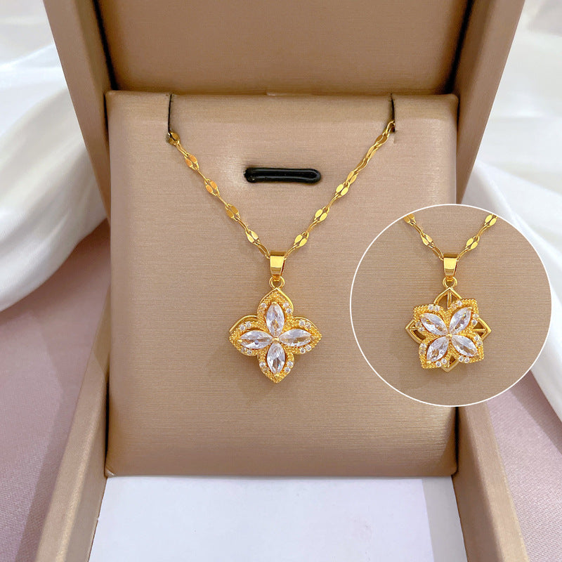 Arabella Crystal Clover Rotatable Pendant - emmy-rae-jewels.com