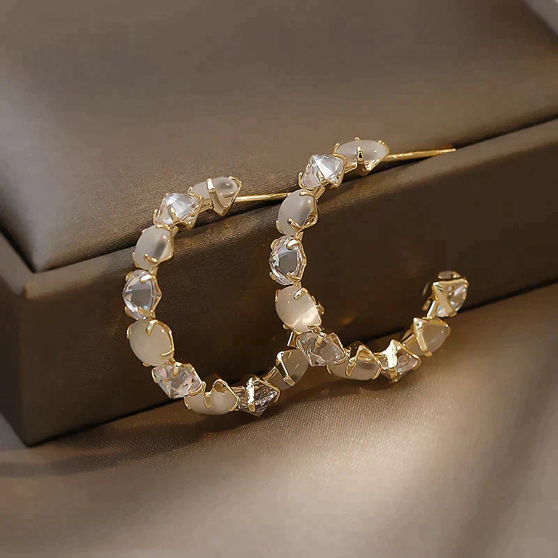 Luxury White Opal and Crystal Earrings in Gold - emmy-rae-jewels.com