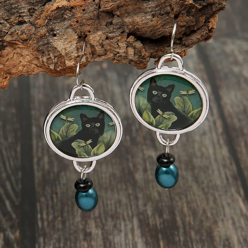 Vintage Cat Silver Earrings - emmy-rae-jewels.com