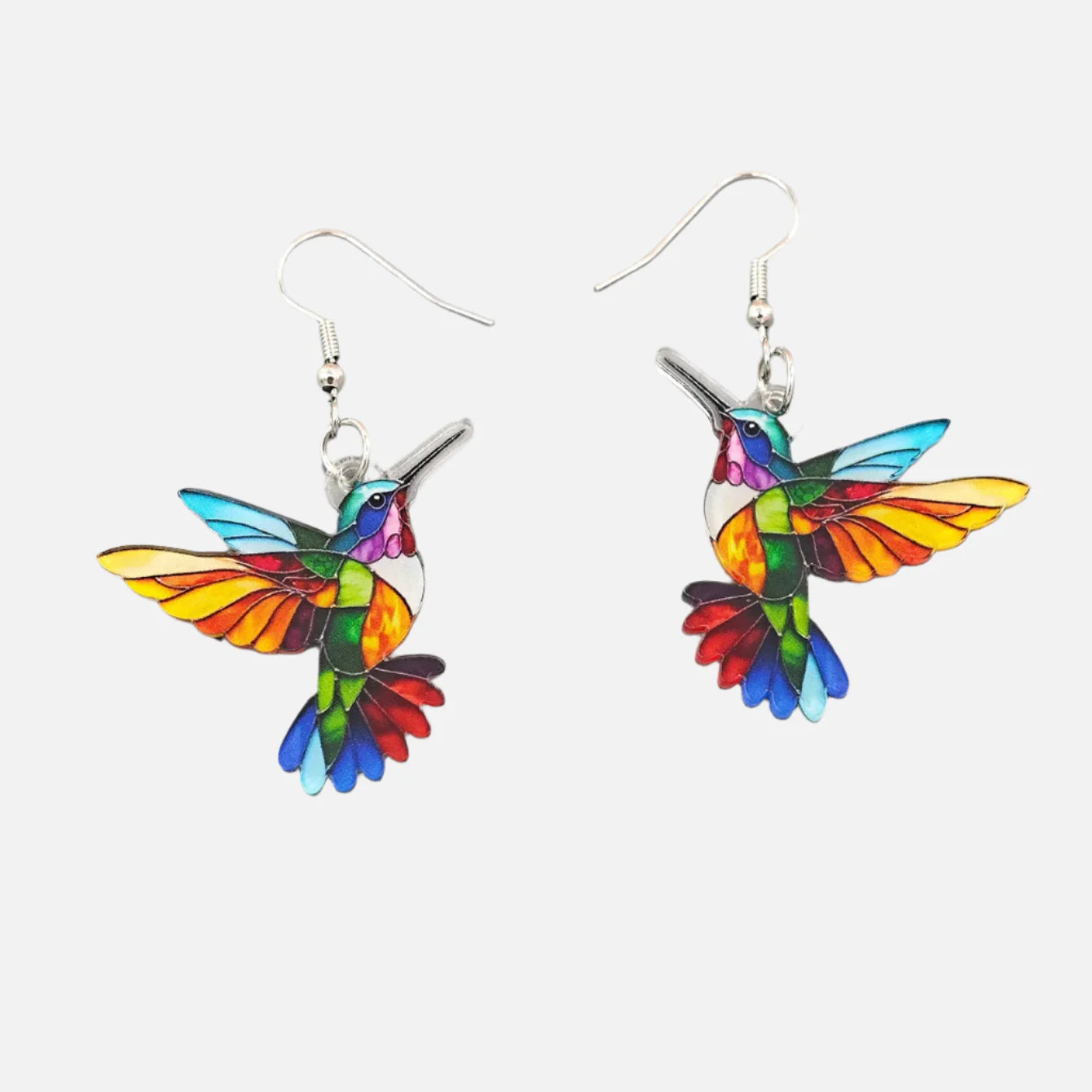 Acrylic Hummingbird Dangle Earrings – Bright 2D Bird Design - emmy-rae-jewels.com