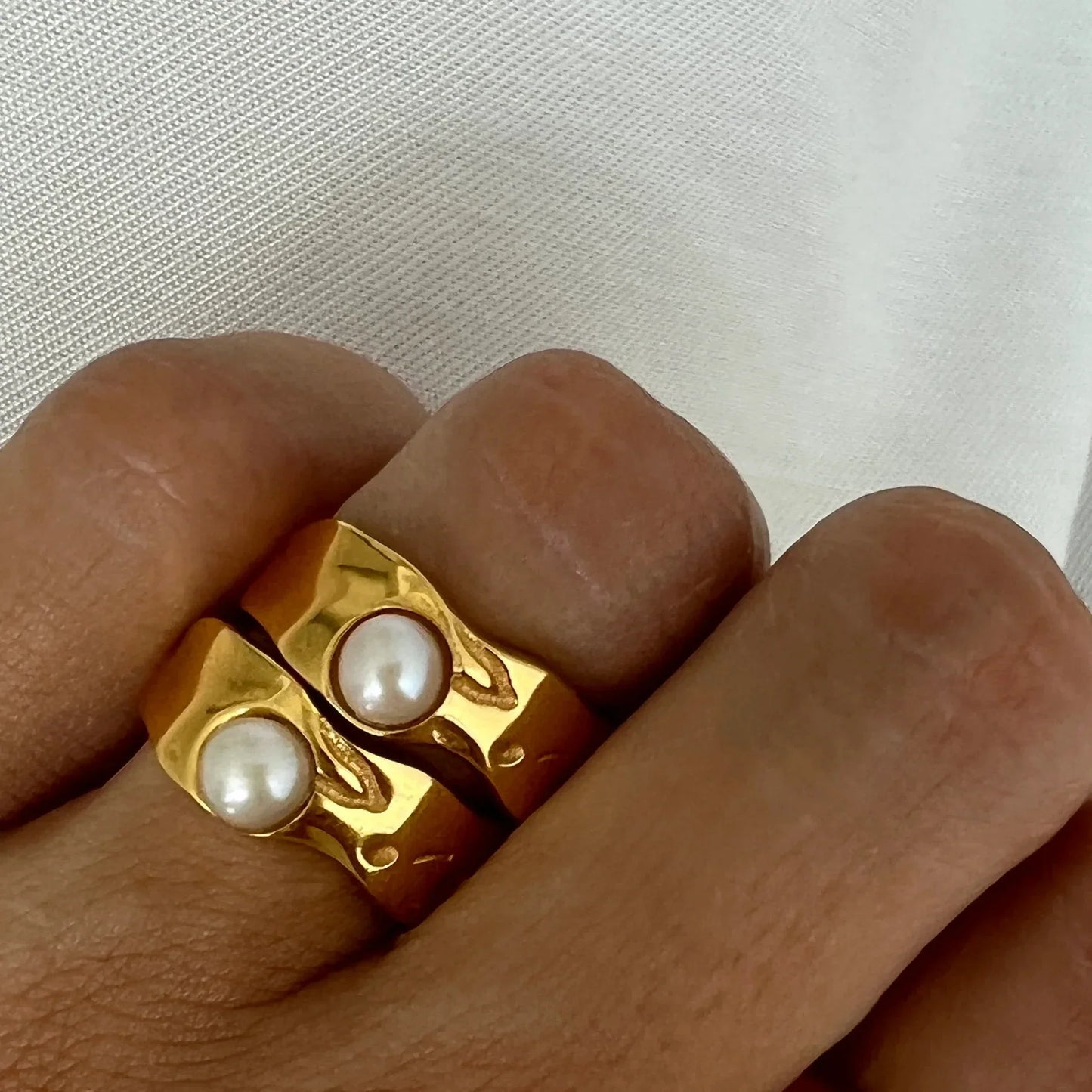 Molten Gold Pearl Band Ring - emmy-rae-jewels.com