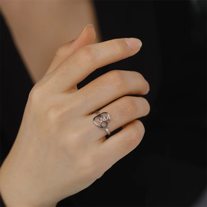 Gold-Tone Paw & Heart Ring – Stainless Steel Jewelry for Pet Lovers - emmy-rae-jewels.com