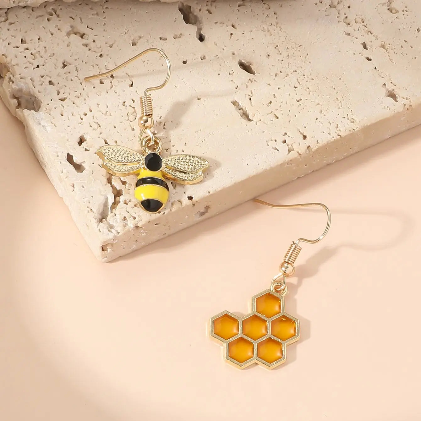Honeycomb & Bee Drop Earrings – Gold Tone Jewelry for Women - emmy-rae-jewels.com