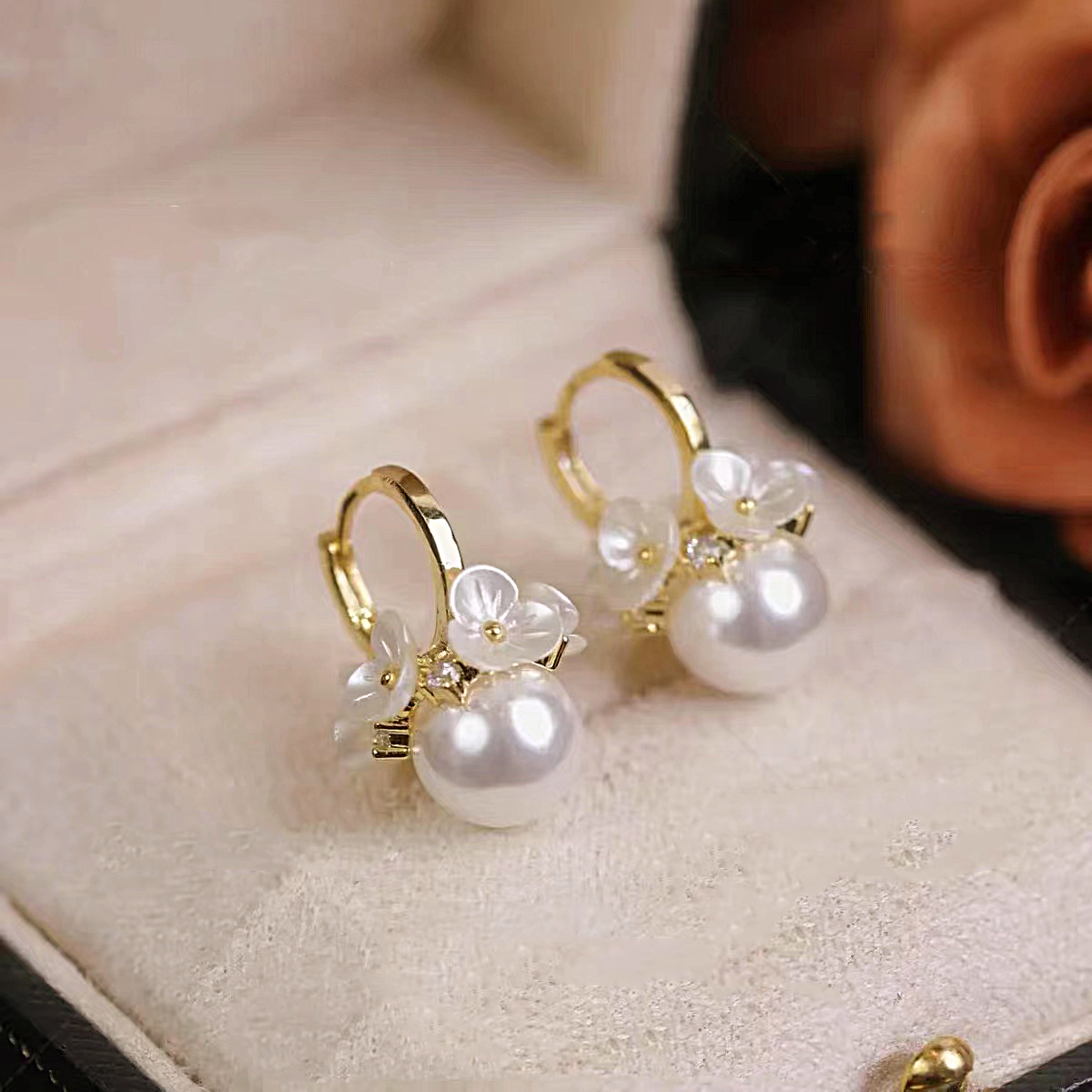 Elegant Pearl Earrings with Flowers - emmy-rae-jewels.com