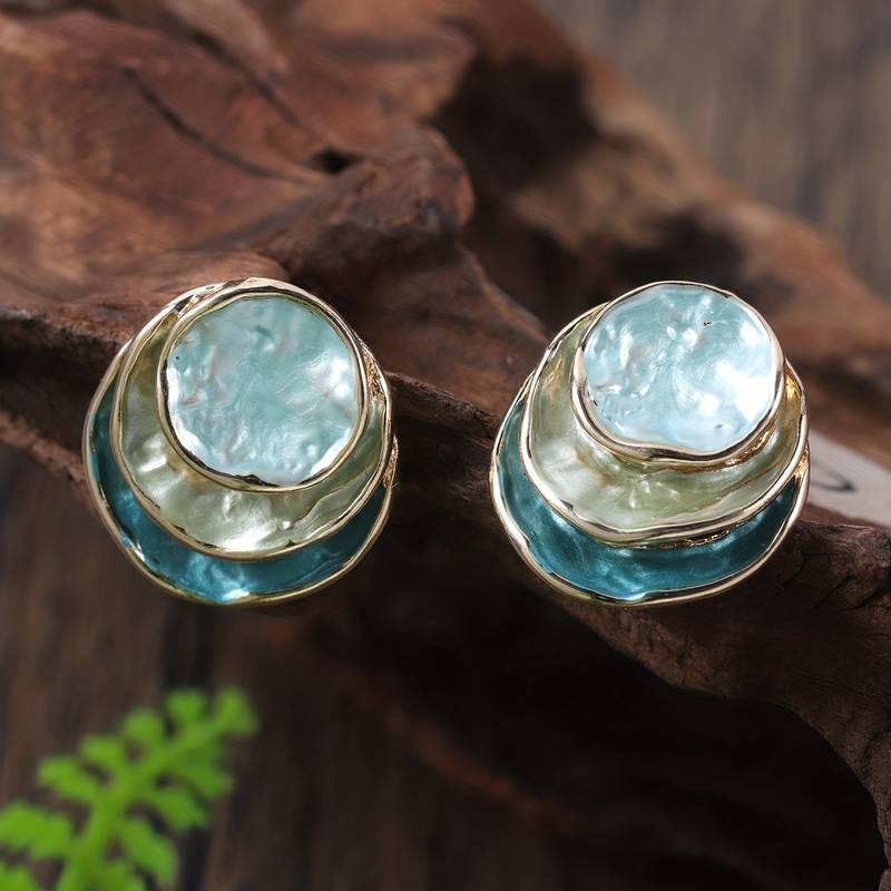 Vintage Handpainted Multi Layered Rounded Earrings - emmy-rae-jewels.com