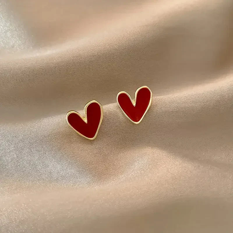 Antique Red Heart Gold Earrings - emmy-rae-jewels.com