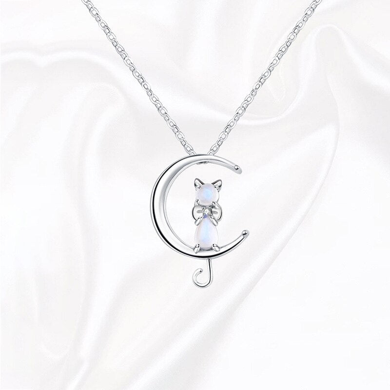 Moonstone Crescent Cat Necklace - emmy-rae-jewels.com