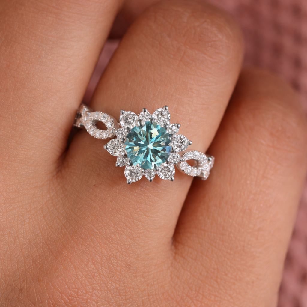 Elegant White Gold Turquoise Flower Ring - emmy-rae-jewels.com