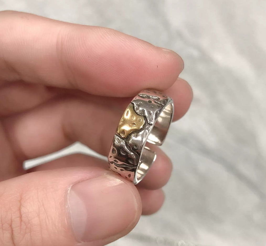 Adjustable Vintage Silver Gold Forged Ring - emmy-rae-jewels.com