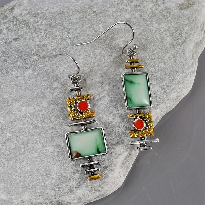 Mixed Metal Natural Stone Earrings