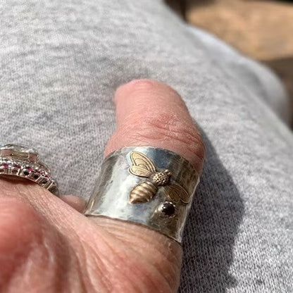 Silver Vintage Wide Band Bee Ring