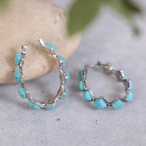 Diamond Turquoise Ushaped Earrings - emmy-rae-jewels.com