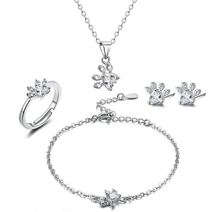 Rose Gold Paw Jewelry Set – 4 Pieces with Zirconia Heart (Ring, Necklace, Earrings, Bracelet) - emmy-rae-jewels.com