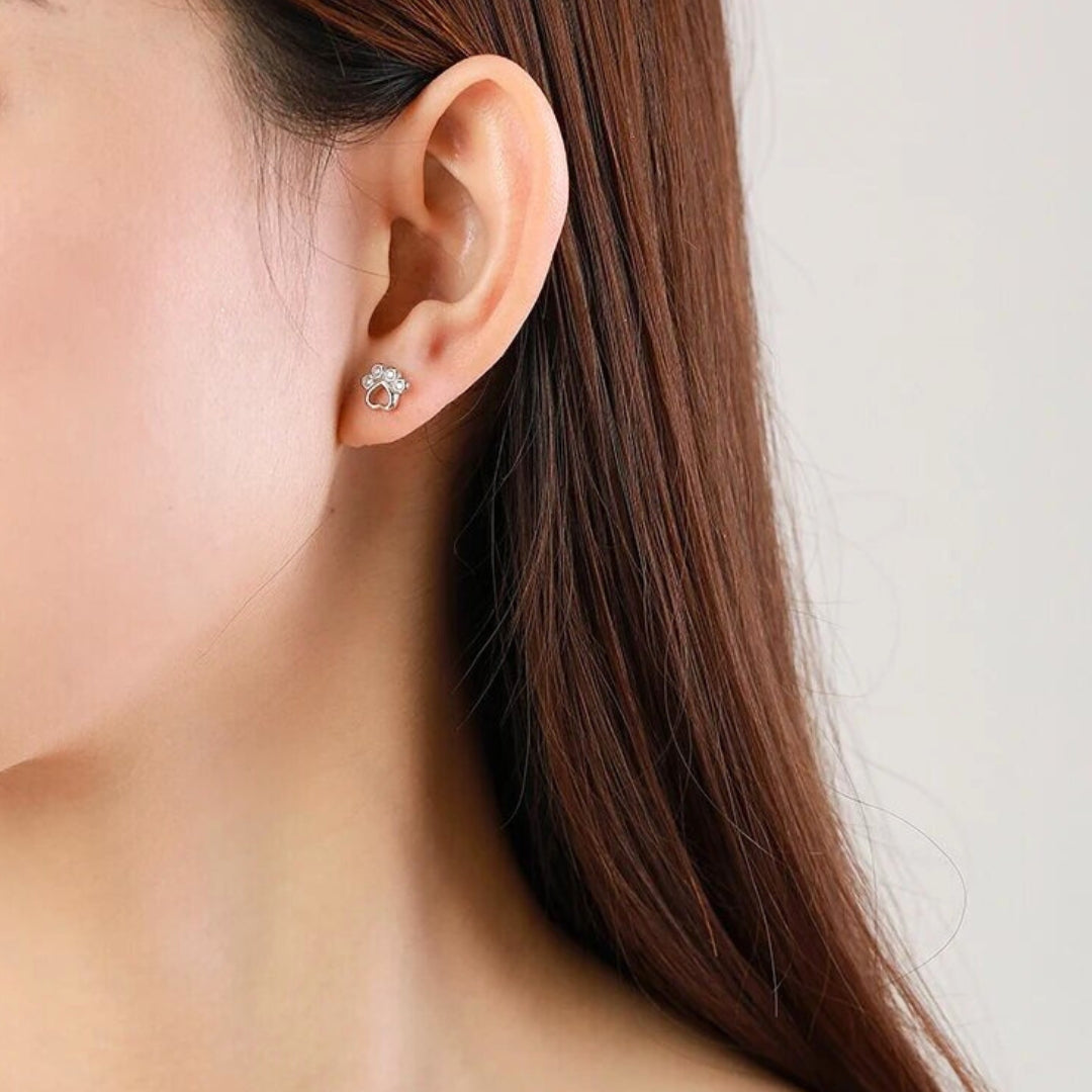 Paw Stud Earrings in Sterling Silver – With Sparkling Zirconia - emmy-rae-jewels.com