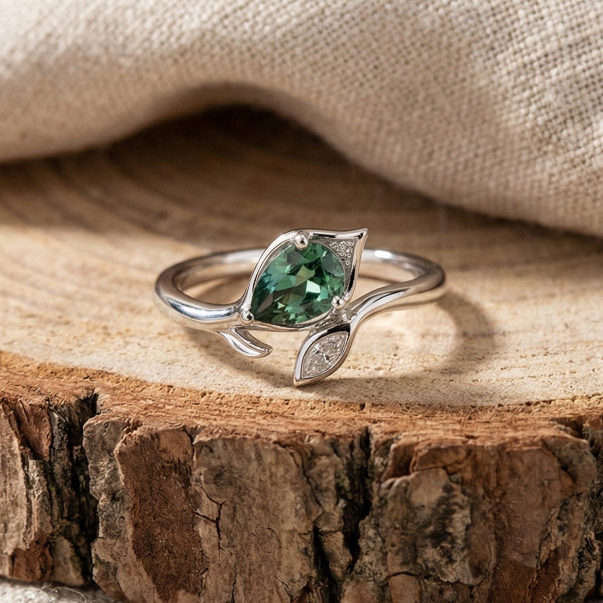 Green Crystalline Floral Ring