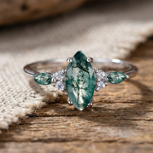 Moss Agate Oval Silver Ring