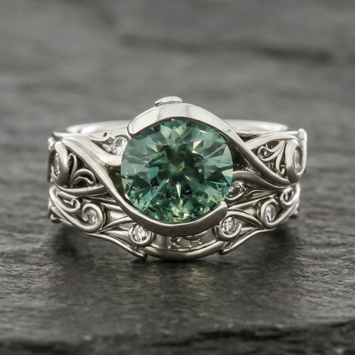 Rounded Green Zirconia Nature Silver Ring