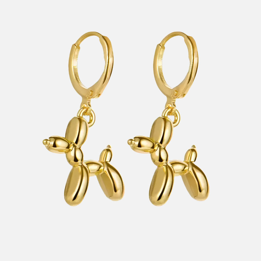 Gold Huggie Earrings with Mini Balloon Dog Charm - emmy-rae-jewels.com