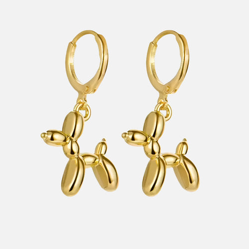 Gold Huggie Earrings with Mini Balloon Dog Charm - emmy-rae-jewels.com