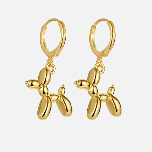 Gold Huggie Earrings with Mini Balloon Dog Charm - emmy-rae-jewels.com