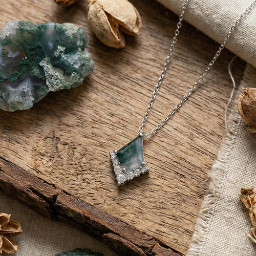 Moss Agate Nature Silver Necklace