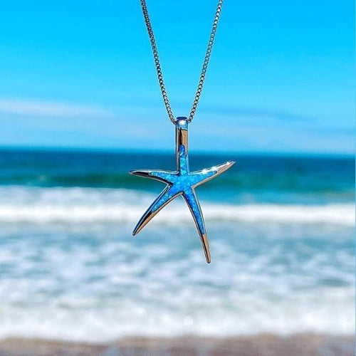 Blue Opal and Silver Starfish Necklace - emmy-rae-jewels.com