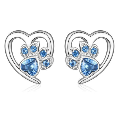 Paw and Heart Earrings with Zirconia - emmy-rae-jewels.com