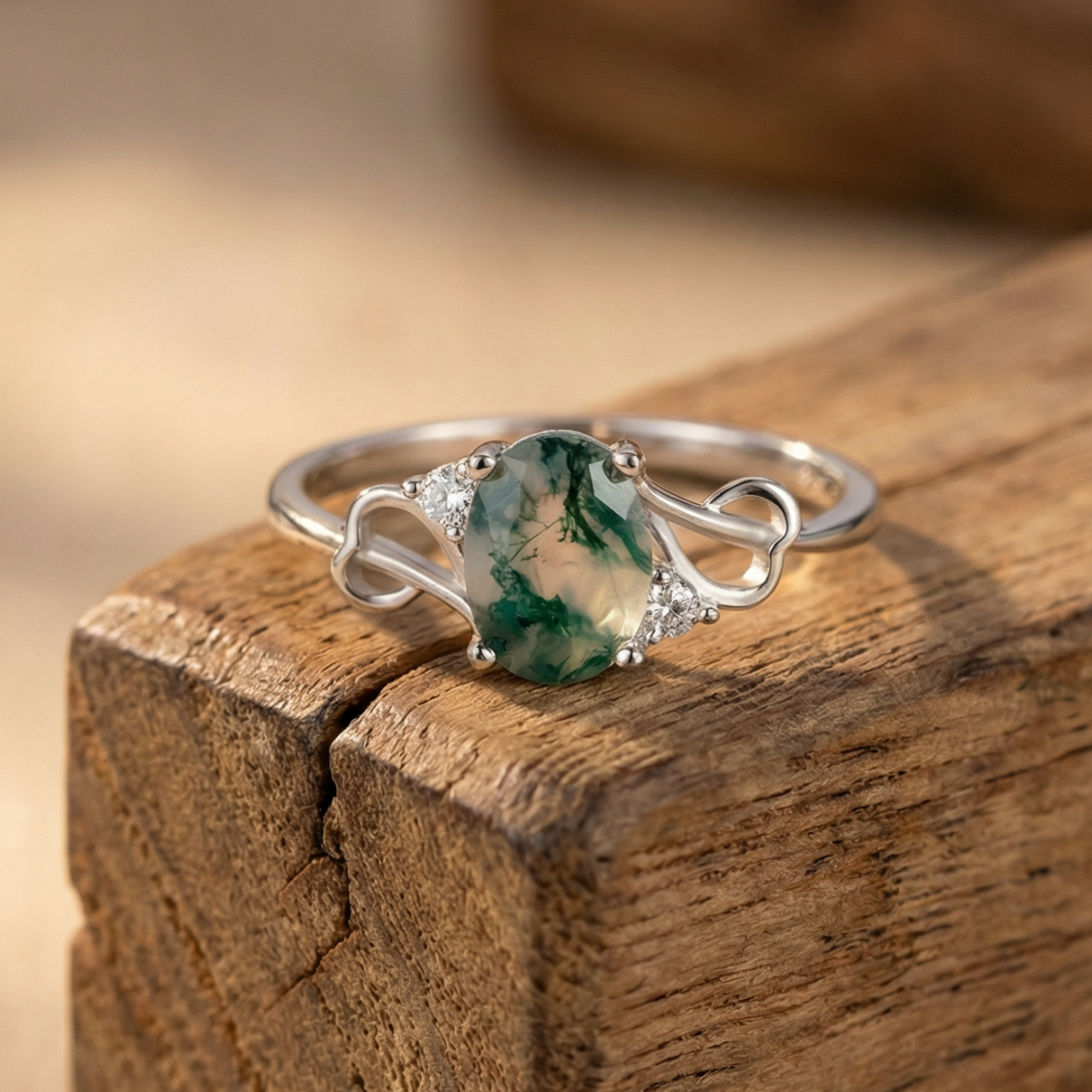 Moss Agate Rounded Stone Ring