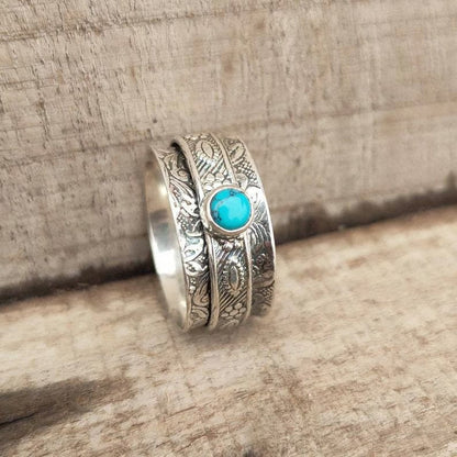Sterling Silver Bohemian vintage pattern embossed ring