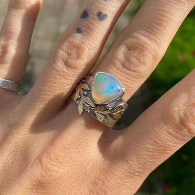 Leaf Geometric Opal Silver Ring - emmy-rae-jewels.com